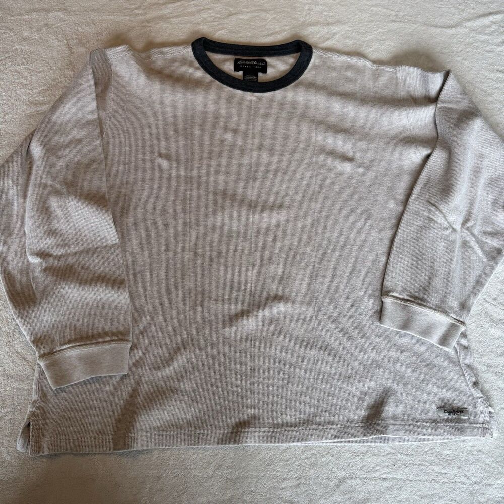 Eddie Bauer Men's XL Gray Cotton Waffle-Knit Crewneck Pullover Sweater WPL9647